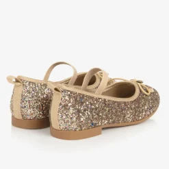 Angels Face Bar Shoes*Girls Glittery Ballerina Flats Gold