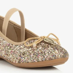 Angels Face Bar Shoes*Girls Glittery Ballerina Flats Gold