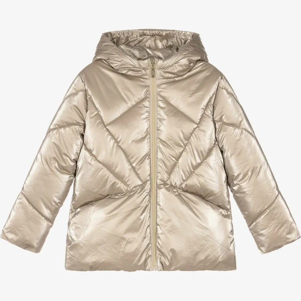 Mayoral Coats & Jackets*Girls Gold Hooded Puffer Jacket