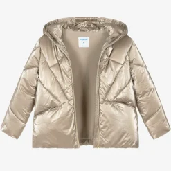 Mayoral Coats & Jackets*Girls Gold Hooded Puffer Jacket