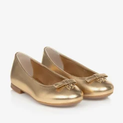 Dolce amp; Gabbana Pumps & Ballerinas|Pumps & Ballerinas*Girls Gold Leather DG Ballerina Pumps