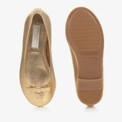 Dolce amp; Gabbana Pumps & Ballerinas|Pumps & Ballerinas*Girls Gold Leather DG Ballerina Pumps