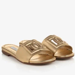 Dolce amp; Gabbana Sliders|Sliders*Girls Gold Leather DG Sliders