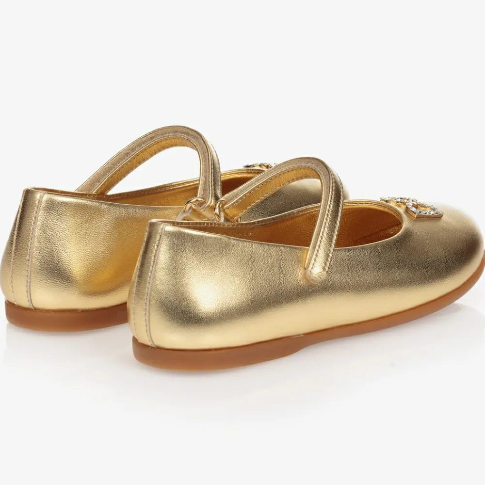 Dolce amp; Gabbana Bar Shoes*Girls Gold Leather Logo Shoes