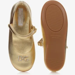 Dolce amp; Gabbana Bar Shoes*Girls Gold Leather Logo Shoes