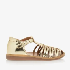 Pom dApi Sandals|Sandals*Girls Gold Leather Sandals