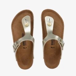 Birkenstock Flip-flops*Girls Gold Leather T-Bar Flip-Flops