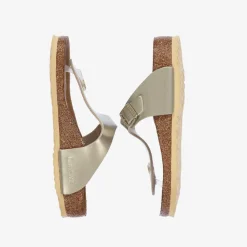 Birkenstock Flip-flops*Girls Gold Leather T-Bar Flip-Flops