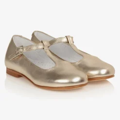 Beatrice amp; George Traditional Shoes|Bar Shoes*Girls Gold Leather T-Bar Shoes