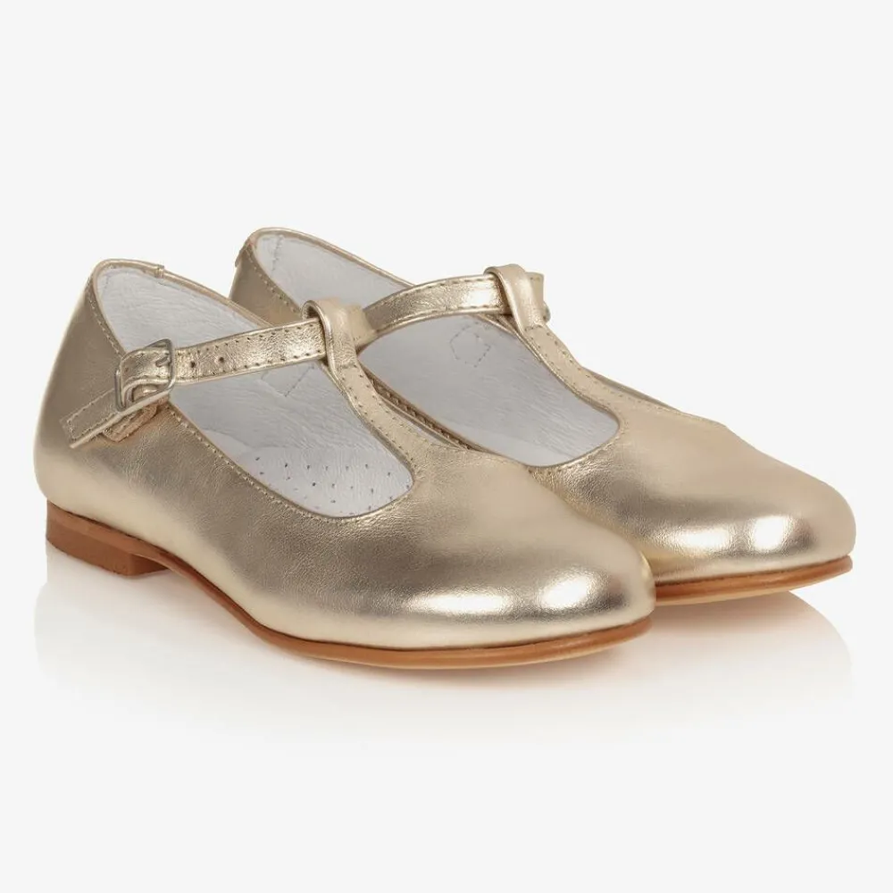 Beatrice amp; George Traditional Shoes|Bar Shoes*Girls Gold Leather T-Bar Shoes