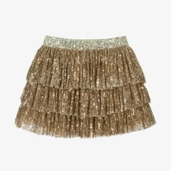 Phi Clothing Gifts|Skirts*Girls Gold Sequin Tulle Ruffle Skirt