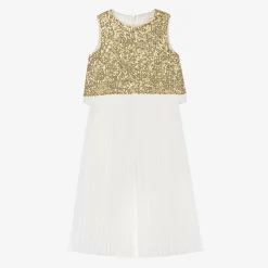 Patachou Trousers*Girls Gold Sequins & Pleats Jumpsuit