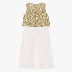 Patachou Trousers*Girls Gold Sequins & Pleats Jumpsuit