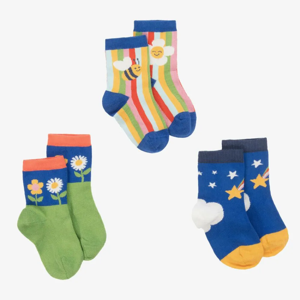 Frugi Socks|Socks*Girls Green & Blue Cotton Socks (3 Pack)