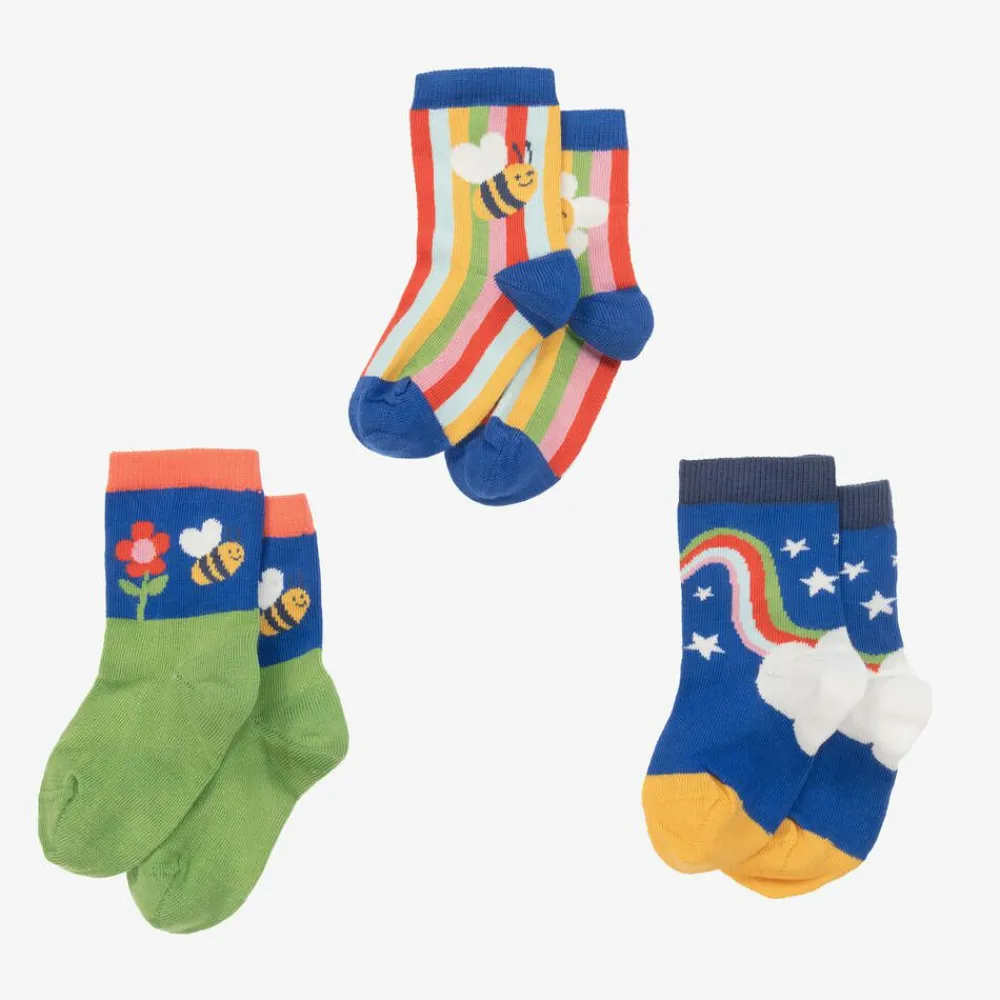Frugi Socks|Socks*Girls Green & Blue Cotton Socks (3 Pack)