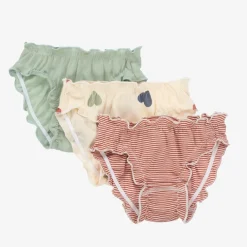 Petit Bateau Underwear*Girls Green & Red Cotton Knickers (3 Pack)