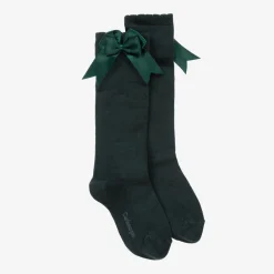Carlomagno Socks*Girls Green Cotton Knee Length Socks