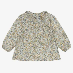 Il Gufo Tops*Girls Green Cotton Liberty Floral Blouse