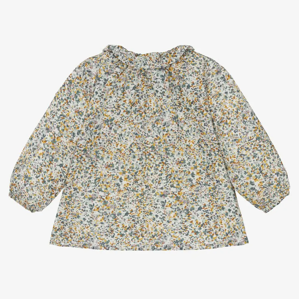 Il Gufo Tops*Girls Green Cotton Liberty Floral Blouse