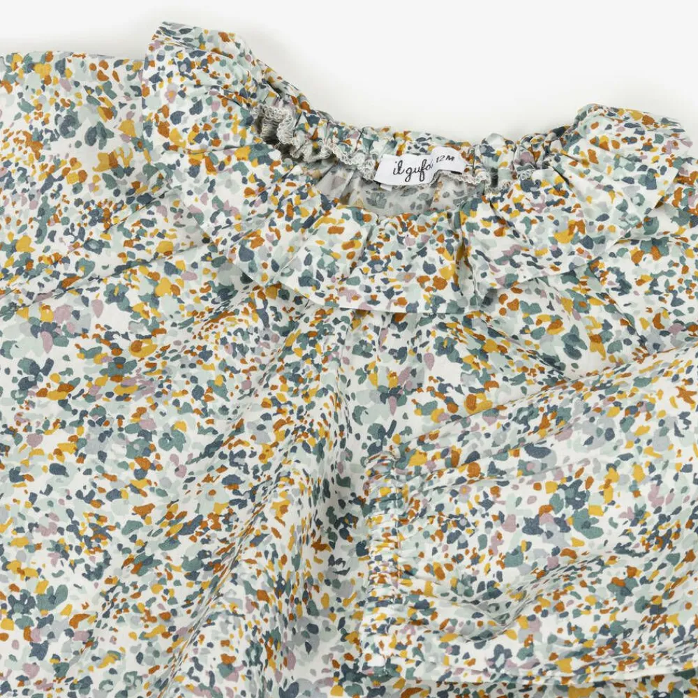 Il Gufo Tops*Girls Green Cotton Liberty Floral Blouse