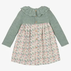 Mebi Dresses*Girls Green Floral Cotton Dress