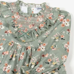 Babidu Dresses*Girls Green Floral Cotton Dress