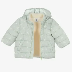 Petit Bateau Coats & Jackets*Girls Green Floral Hooded Puffer Coat