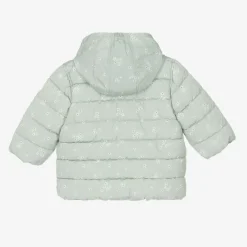 Petit Bateau Coats & Jackets*Girls Green Floral Hooded Puffer Coat