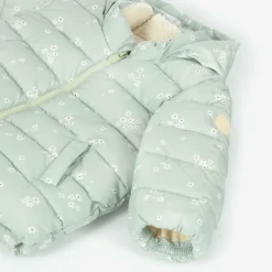 Petit Bateau Coats & Jackets*Girls Green Floral Hooded Puffer Coat