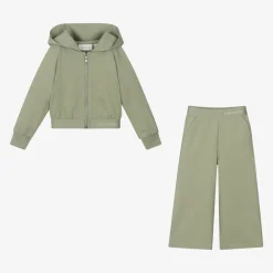 Calvin Klein Tracksuits*Girls Green Hooded Zip-Up Tracksuit