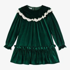 Foque Dresses*Girls Green Velour Dress