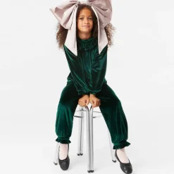 Molo Tops*Girls Green Velour Ruffle Blouse Aventurine