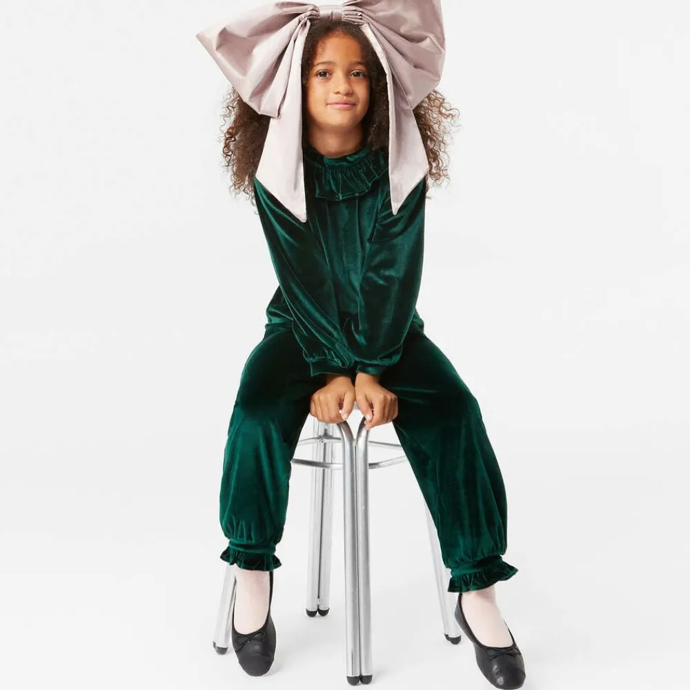 Molo Tops*Girls Green Velour Ruffle Blouse Aventurine