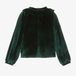 Molo Tops*Girls Green Velour Ruffle Blouse Aventurine