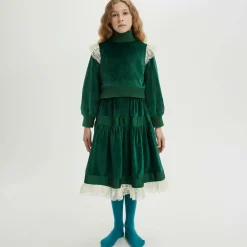 The Middle Daughter Skirts*Girls Green Velvet & Lace Skirt