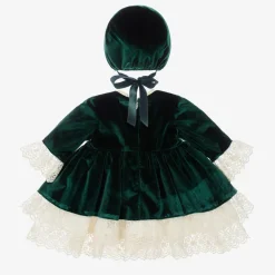 Andreeatex Dresses*Girls Green Velvet Dress & Hat Set