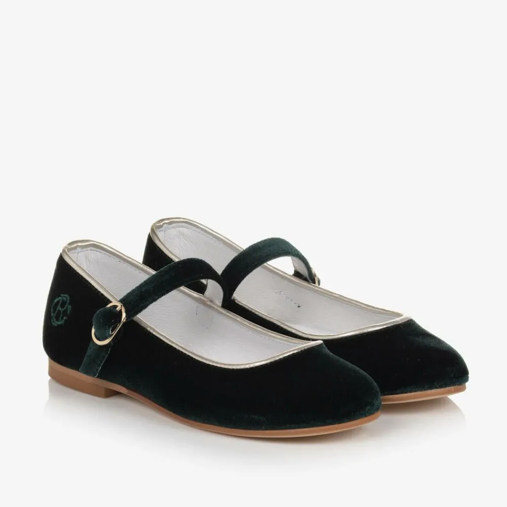 Beatrice amp; George Traditional Shoes|Pumps & Ballerinas*Girls Green Velvet Mary Jane Pumps