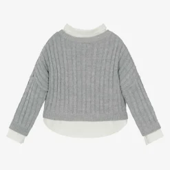 Lapin House Tops*Girls Grey Cable Knit Layered Sweater