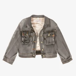 Monnalisa Coats & Jackets*Girls Grey Denim Disney Jacket
