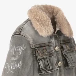 Monnalisa Coats & Jackets*Girls Grey Denim Disney Jacket