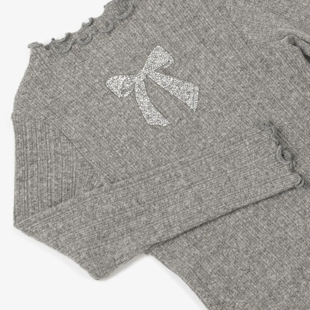 NAME IT Tops*Girls Grey Diamanté Bow Top