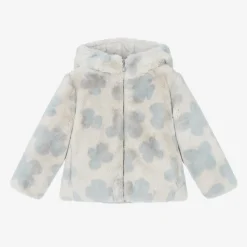 Mayoral Coats & Jackets*Girls Grey Faux Fur Flower Jacket