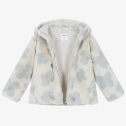 Mayoral Coats & Jackets*Girls Grey Faux Fur Flower Jacket