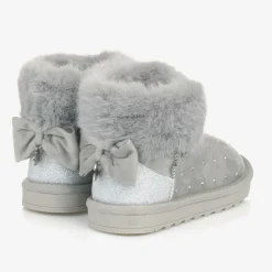 Monnalisa Boots|Boots*Girls Grey Faux Suede & Fur Trim Boots