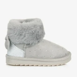 Monnalisa Boots|Boots*Girls Grey Faux Suede & Fur Trim Boots