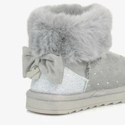 Monnalisa Boots|Boots*Girls Grey Faux Suede & Fur Trim Boots