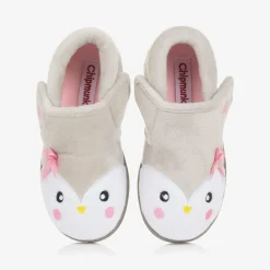 Chipmunks Slippers|Slippers*Girls Grey Fleece Penguin Slippers