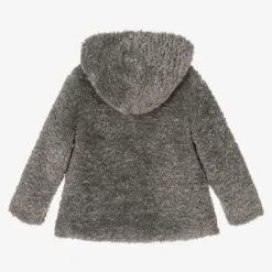 Monnalisa Coats & Jackets*Girls Grey Hooded Faux Fur Coat