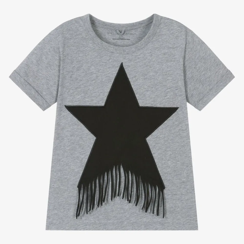 Stella McCartney Kids Tops*Girls Grey Organic Cotton Star T-Shirt