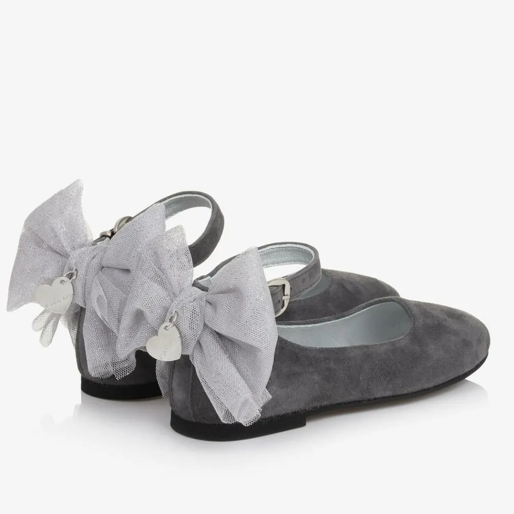 Monnalisa Pumps & Ballerinas|Pumps & Ballerinas*Girls Grey Suede Leather Bow Shoes